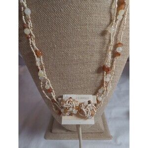 Beaded necklace with clip-on earrings set